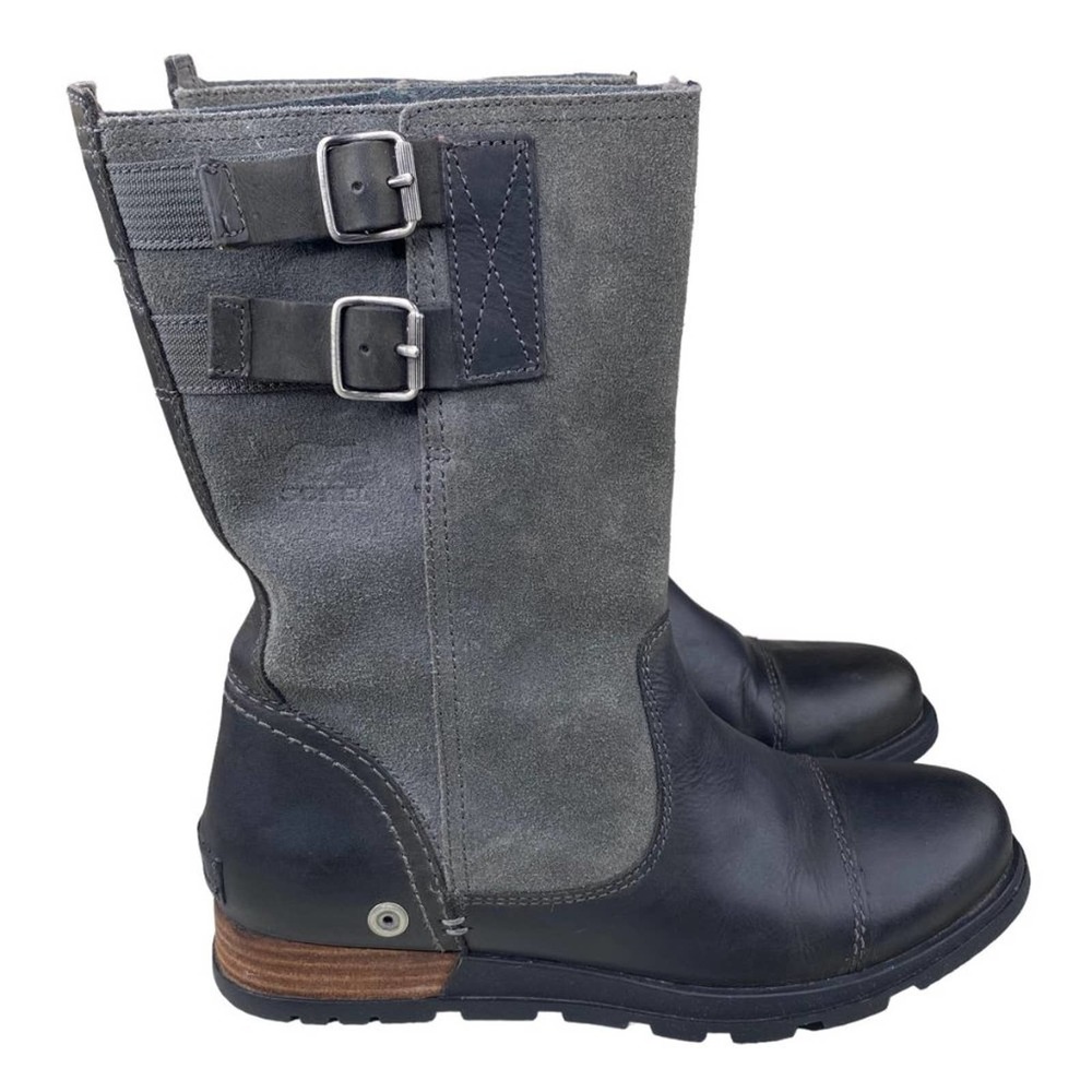 Sorel Womens Gray Black Major NL2166-028 Pull On Mid Calf Snow Boots Size US 6.5